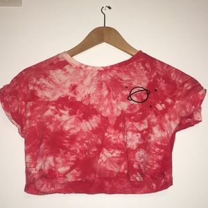 A Red and white crop top.